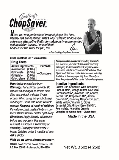 ChopSaver SPF 15 Back.jpg ChopSaver SPF 15 Lip Balm Blister Card Artwork - Back - ChopSaver SPF 15 Back